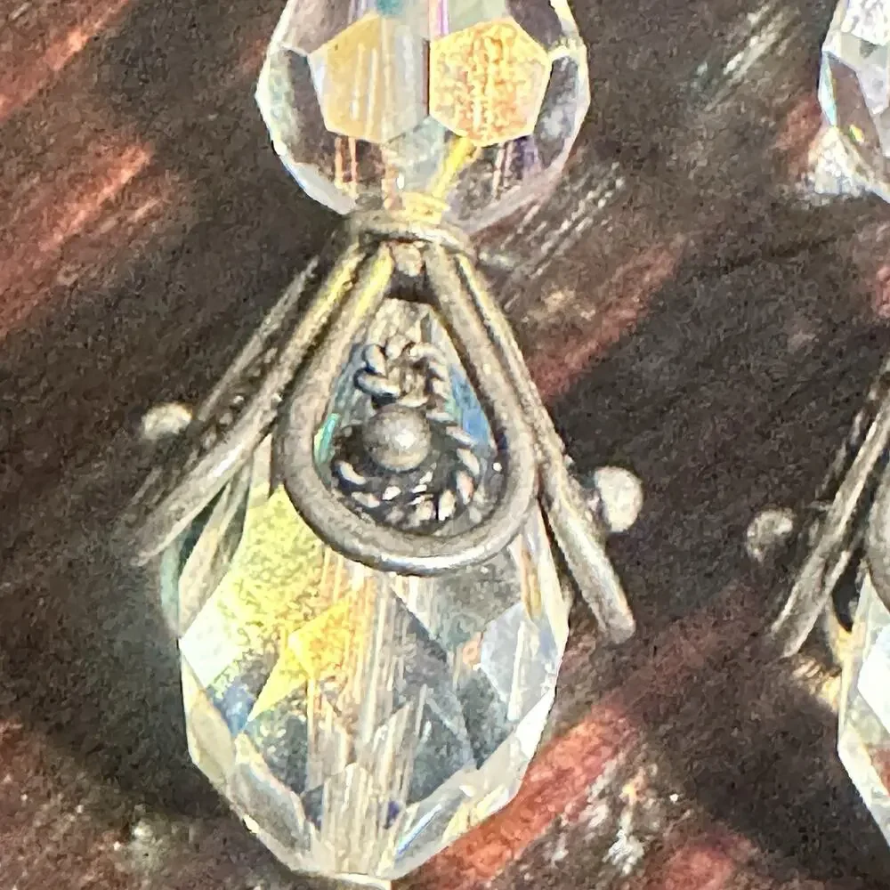 Vintage Faceted Crystal Drop Earrings Iridescent Aurora Borealis Dangle Pierced